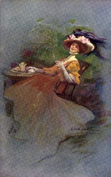 Artist Postcard Painted Woman Portrait, Cigarette, Modern Masters