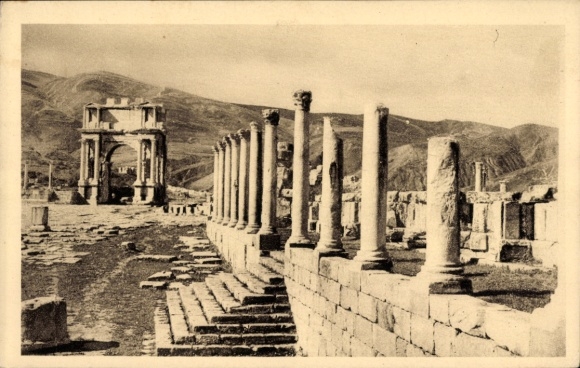Postcard Djemila, Algeria: ruins, columns, colonnade, forum