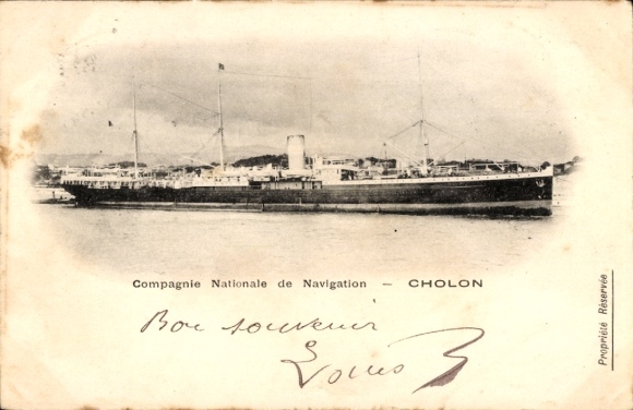 Postcard Cholon Vietnam, Compagnie Nationale de Navigation - Cholon Bon souvenir. Louis