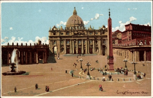 Vatican City, Rome, Lazio, St. Peter's Basilica, Obelisk, People, Fountain, Clouds, San Pietro