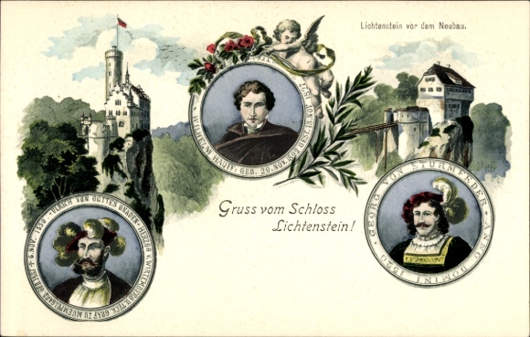 Artist Postcard Liechtenstein, Castle, Georg von Sturmfeder, Ulrich by the Grace of God