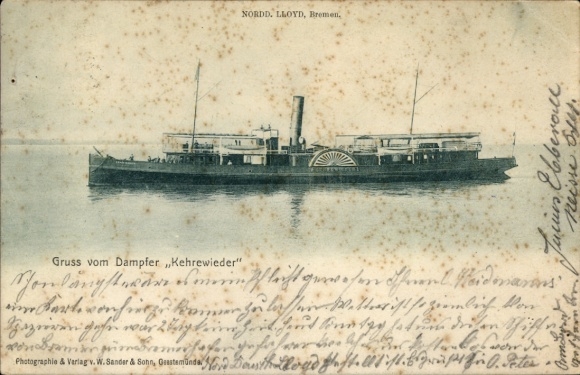 Postcard Dampfer Kehrewieder, Norddeutscher Lloyd Bremen