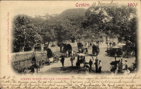 Postcard Colombo Sri Lanka Ceylon, street scene Pettah