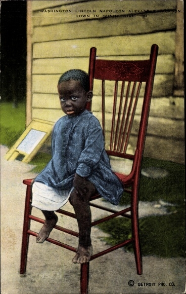 Postcard USA, Washington Lincoln Napoleon Alexander Jackson, Child in a Chair, Southern States