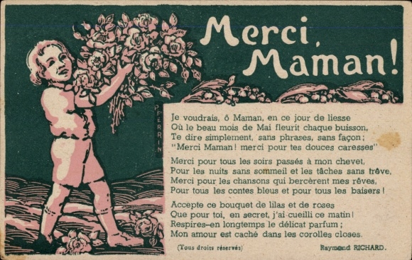 Poem Postcard Thank you Mom, flowers for Mother's Day