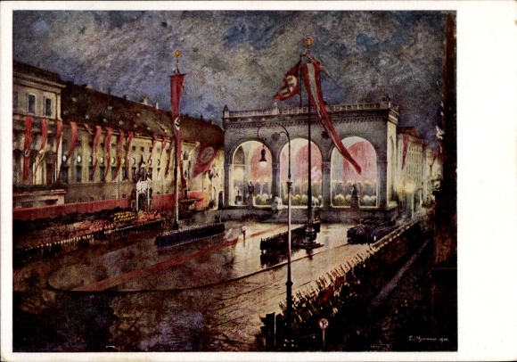 Artist Postcard Herrmann, Paul, Munich Bavaria, Celebration of November 9th at the Feldherrnhalle, HDK 158