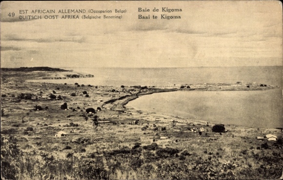 Postal stationery Postcard Kigoma Tanzania, German East Africa, Belgian occupation, Bay