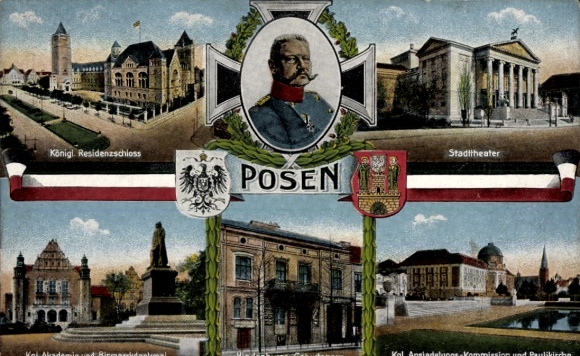 Postcard Poznań Posen, Royal Palace, City Theatre, Kol Settlement Commission, St. Paul's Church