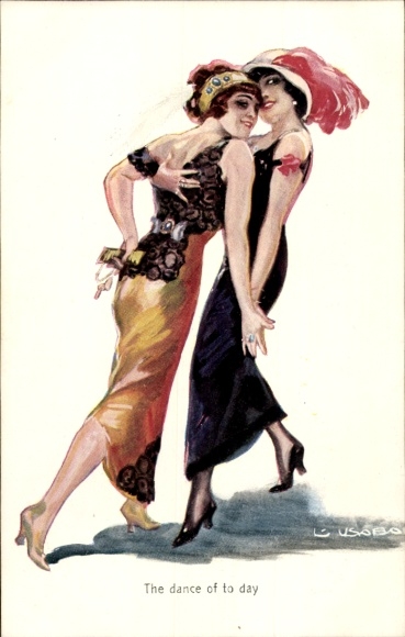 Artist Postcard Usabal, Luis, The dance of today, Two women dancing close together