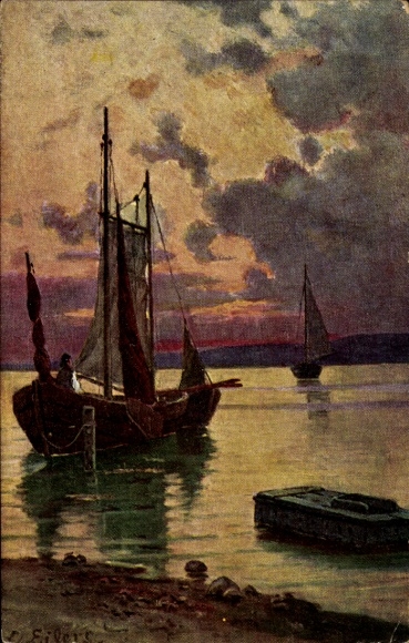 Artist Postcard Eilers, At the Water's Edge, Boats