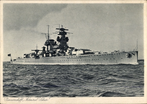 Postcard German warship, battleship Admiral Scheer, Kriegsmarine