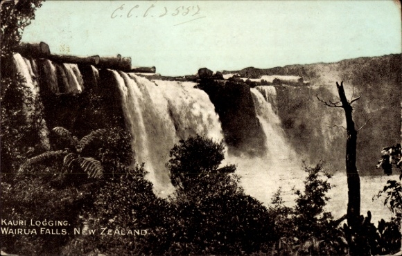 Postcard Waiho New Zealand, Waterfall, Kauri Logging, Wairua Falls, New Zealand