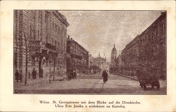 Postcard Vilnius Wilna Lithuania, St. George Street, view of the Cathedral,