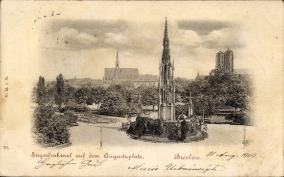 Postcard Wrocław Breslau Silesia, Victory Monument on Augustaplatz