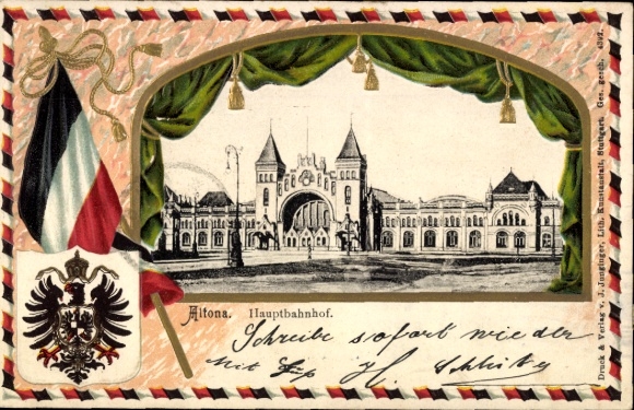 Embossed passe-partout coat of arms Hamburg Altona, main train station