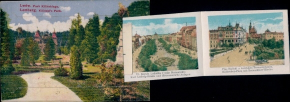 Leporello Postcard Lwiw Lwów Lemberg Ukraine, partial views, park