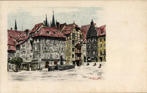 Artist Postcard Lark, B., Cheb Eger Region Karlovy Vary, Market Square