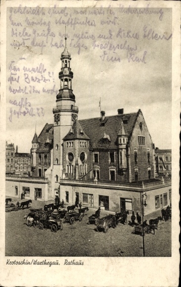 Postcard Krotschin Warthegau Posen, Gasthof Rathaus, Carriages