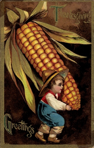 Embossed Postcard Congratulations Thanksgiving, Child, Corn