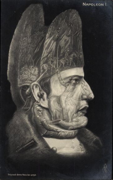 Artist Postcard Napoleon Bonaparte, Metamorphosis, Face from Battle Scenes