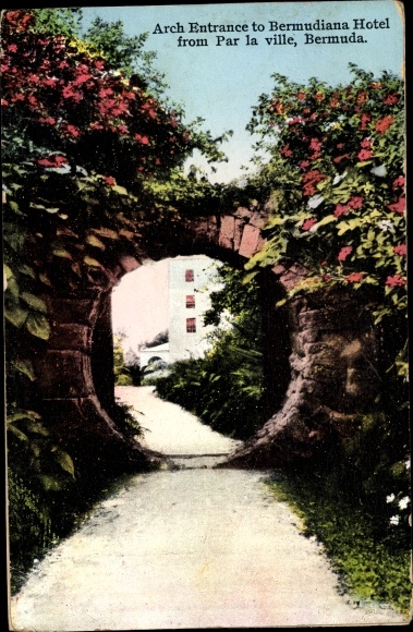 Postcard Bermuda, Arch entrance to Bermudiana Hotel