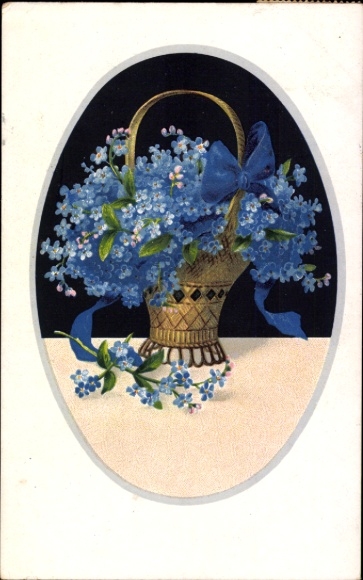 Passepartout Postcard Forget-me-not, flower basket