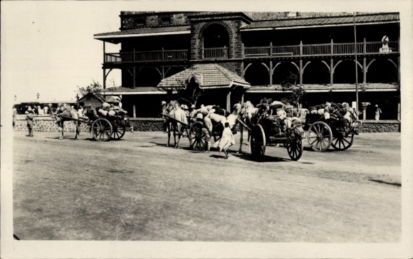 Photo: English train in Egypt, wagons pulled by camels