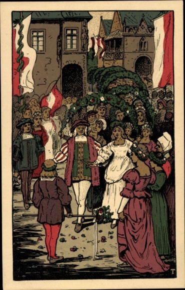 Lithograph, Goslar, Lower Saxony, The Long Dance