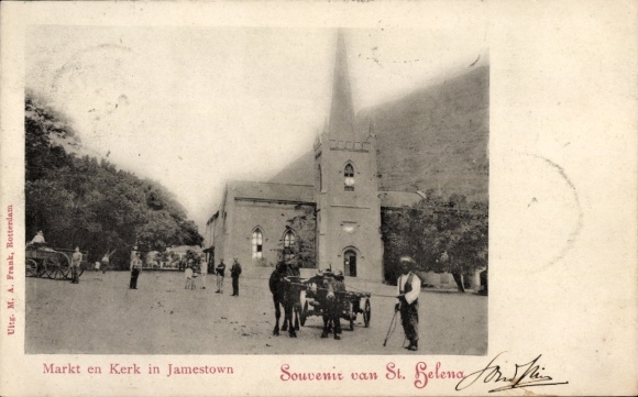 Postcard Jamestown St. Helena, Church, Market