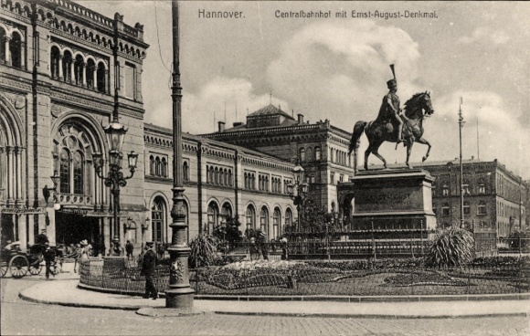 Hanover in Lower Saxony, central train station with Ernst August monument