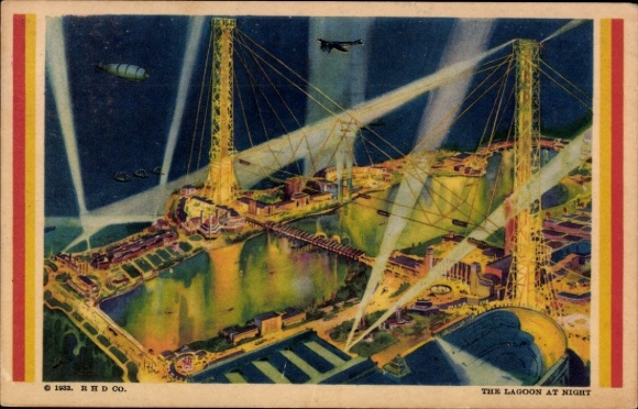 Postcard World's Fair Chicago 1933, A Century of Progress, The Lagoon at Night