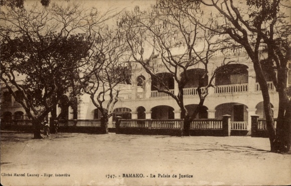 Postcard Bamako Mali, Palais de Justice, trees, historical architecture