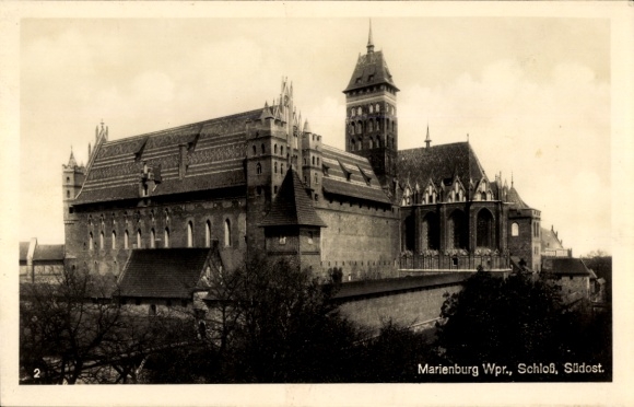 Postcard Malbork Marienburg West Prussia, castle from the southeast