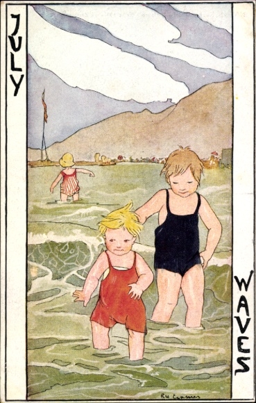 Artist Postcard Cramer, Rie, Juli, Allegory, Children in Water