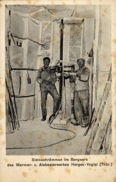 Postcard Herges Vogtei Trusetal, Steinschrämmen im Bergwerk des Marmor und Alabasterwerkes