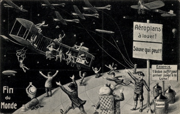 Postcard apocalypse, Halley's Comet 1910, flying machines for rent
