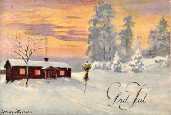 Artist Postcard Nyström, Jenny, Merry Christmas, snowy house