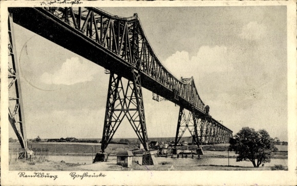Rendsburg in Schleswig-Holstein, view towards the high bridge, transporter bridge