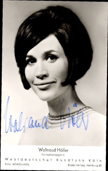 TV announcer Waltraud Höller, portrait, autograph