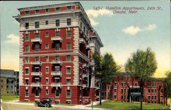 Postcard Omaha Nebraska USA, Hamilton Appartments, 24th Street