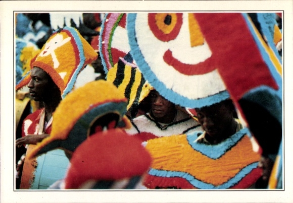 Postcard Nassau Bahamas, carnival, costumed people