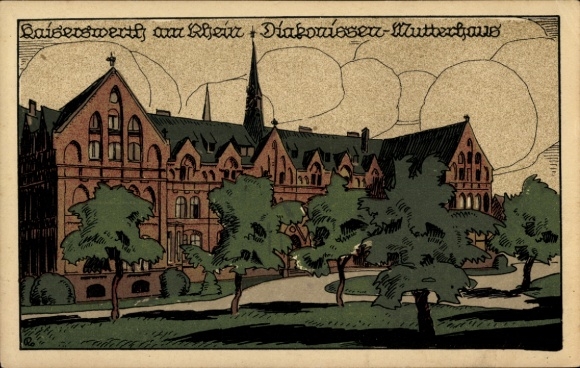 Lithograph, Kaiserswerth, Düsseldorf am Rhein, Deaconess Motherhouse
