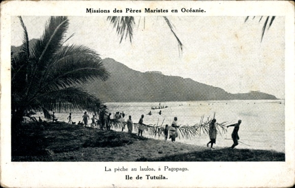 Postcard Ile de Tutuila Samoa, Mission des Peres maristes en Oceanie, La peche au lauloa a Pagopago