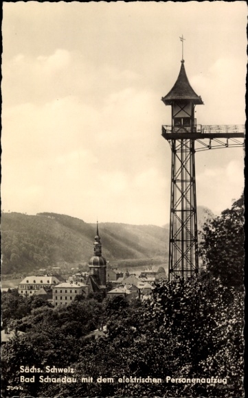 Postcard Bad Schandau Saxon Switzerland, place with the electric passenger elevator