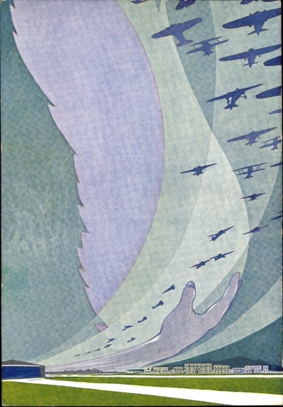 Artist Postcard Ferrari, Airplanes, Human hand shows the way, Future