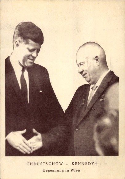 Postcard Nikita Khrushchev and John F. Kennedy, meeting in Vienna