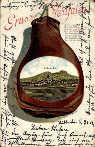 Ham lithograph Lübbecke in Westphalia, overall view