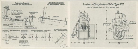 1 PC + 2 photos in envelope Sauters single-cylinder engine Type 3MI