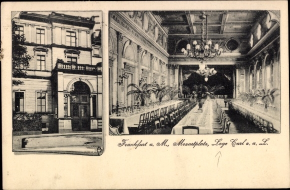 Postcard Frankfurt am Main, Mozartplatz, Loge Carl zum aufgehenden Licht