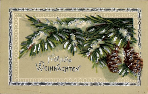 Merry Christmas, pine cone on branch